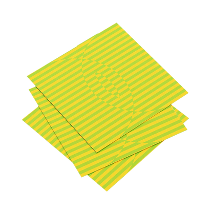 Yellow and green striped paper sheets on a white background