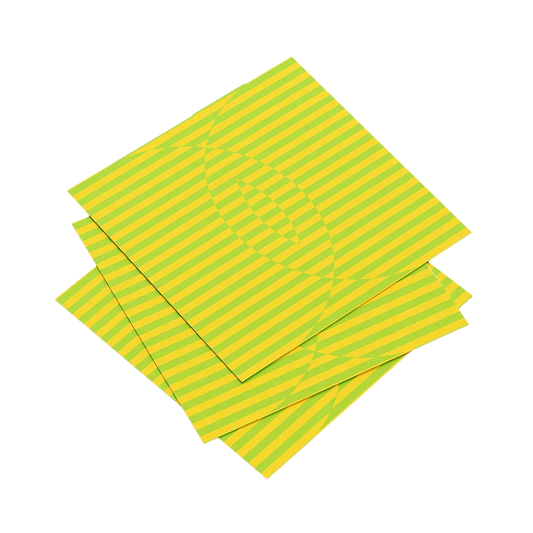 Yellow and green striped paper sheets on a white background
