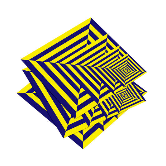Geometric pattern with blue and yellow stripes on a white background