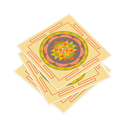 Three geometric patterned cards stacked on a white background