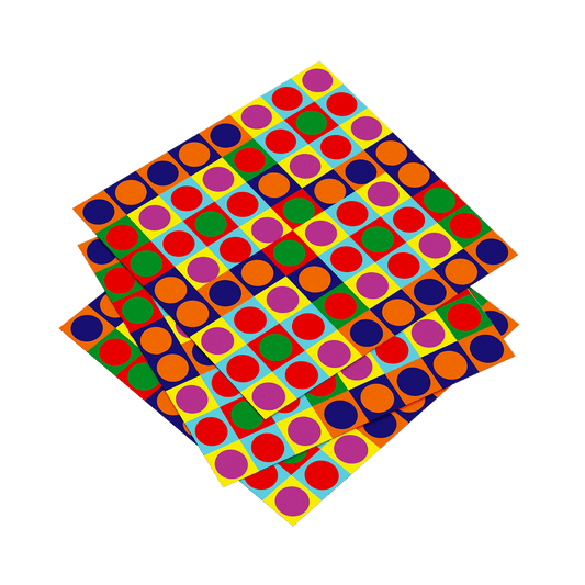 Colorful polka dot pattern on a white background