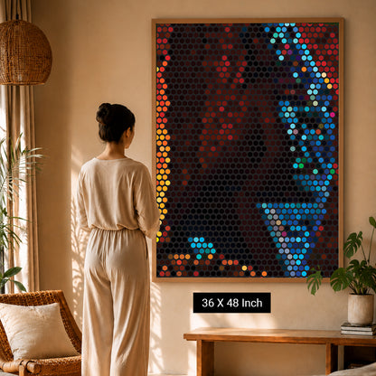 Large vertical canvas art print for high-ceiling therapy rooms