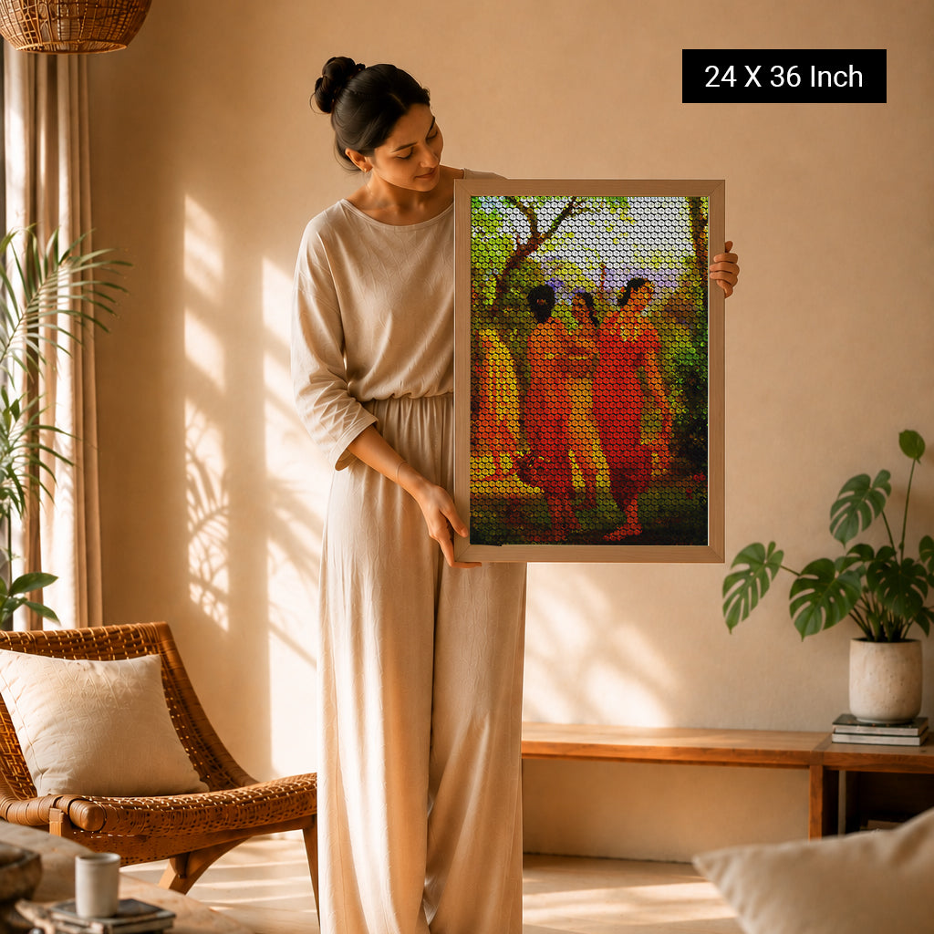 Soothing wave art print placed near monitors for eye breaks